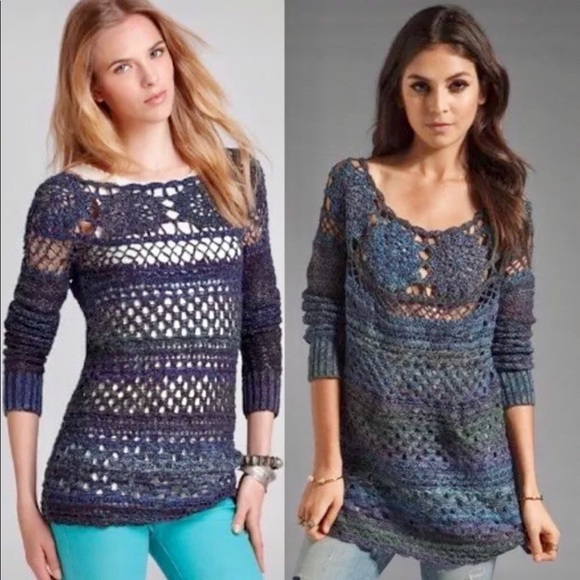 Free People Blue Knit Tunic Top M - Picture 1 of 5